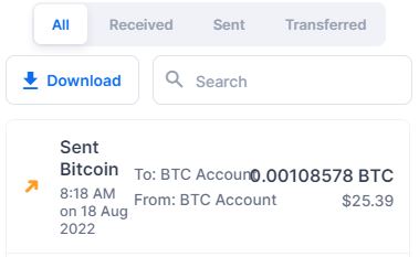 successful bitcoin transfer in the blockchain account