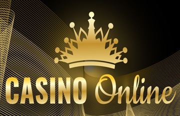 the words casino online in gold letters with a gold crown between them.