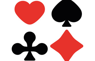 diagram of the four suits - red heart and diamond and black spade and club