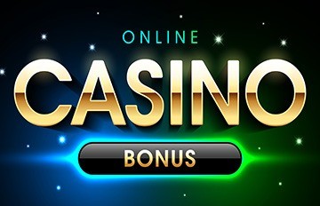 the words online casino bonus set against a starry black background. Behind the word bonus are neon blue and green.