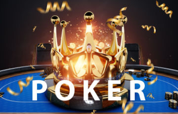 a bright golden crown with the word POKER below it on a poker table. Poker is the King of games!