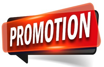 the word Promotion in white on a red sign on top of a black speech bubble