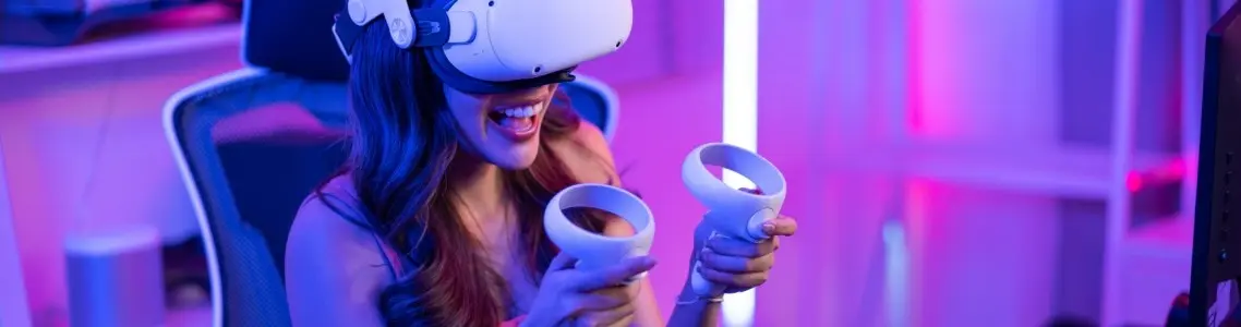 a pretty young woman enjoying a modern virtual reality game