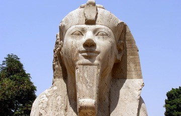 realistic image of the sphinx of Ramses with the neme and postiche