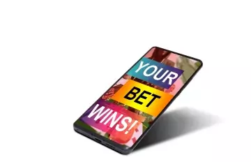 a modern sleek smartphone with the words Your Bet Wins on the screen in various colors