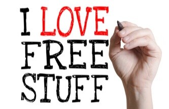 person writing the words:  I Love Free Stuff