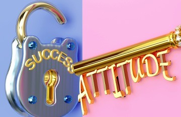 a lock with the word success and a key with the word attitude .  Attitude is the key that unlocks success.