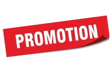 Red and white sticker with the word PROMOTION