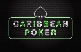neon sign saying Caribbean Poker on a black brick wall background