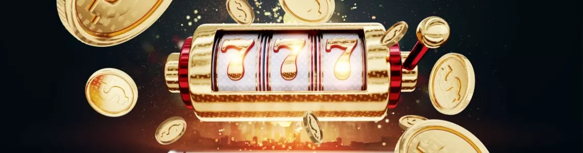 gold coins floating in outer space around a slot game on a mobile device. The game sits on top of a tablet.