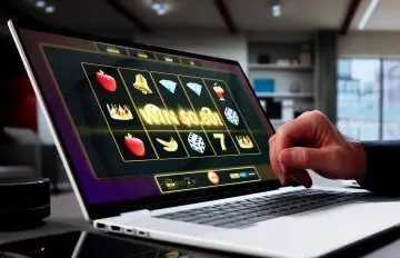 a man playing slots on his laptop computer