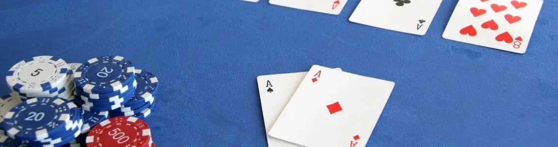 a Texas Holdem hand in which the player has two aces in the hole and the community cards include the other two aces.